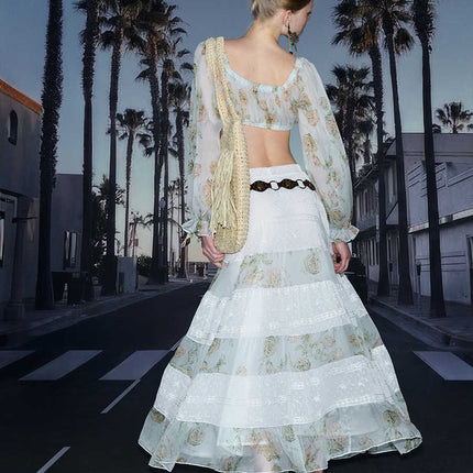 Chiffon Floral Stitching Low Waist Skirt