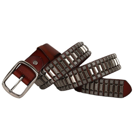 First Layer Cowhide Niche Pagoda Decorative Rivets Street Punk Belt