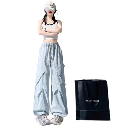 American Retro Women's Loose Wide-leg Quick-drying High Waist Ankle-tied Sports Pants