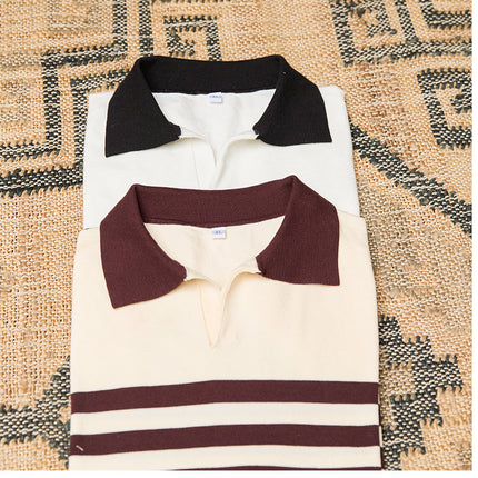 Lapel Lyocell Short Sleeve Fashion Breathable Stripes Polo Shirt