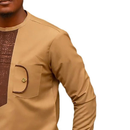 Yellow Patchwork Casual Loose Men Long-sleeve Suit