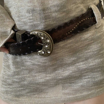 Special-interest Design Vintage Distressed Threading Rivet Belt