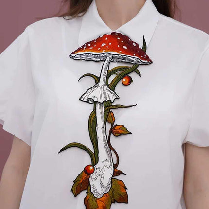 Knotless Machine Embroidery Vintage Mushroom Berry Tie For Women