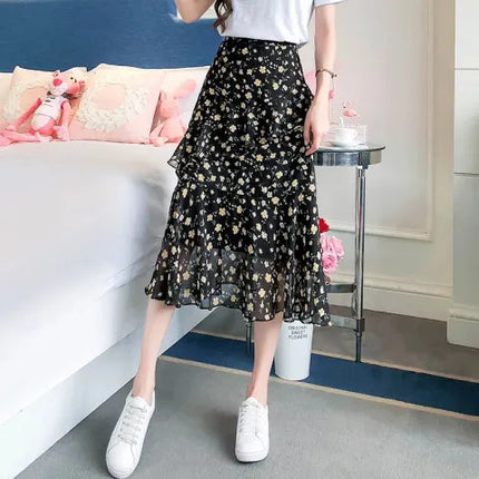 Waist Slimming Irregular Ruffled Long Dress