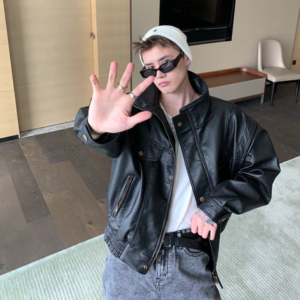 Men's Lychee Leather Retro Motorcycle Leather Jacket