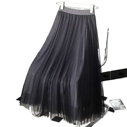 Gradient Color Gauze Skirt Mid-length Mesh High Waist