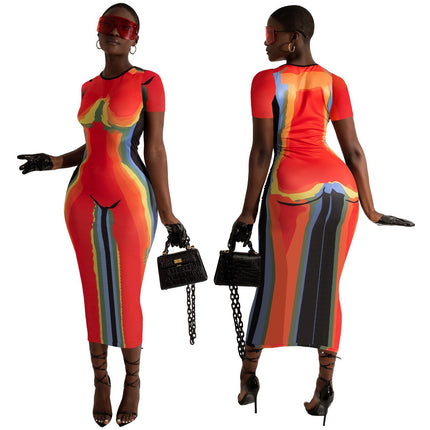 Women's Positioning Printed Round Neck Short Sleeve Dress