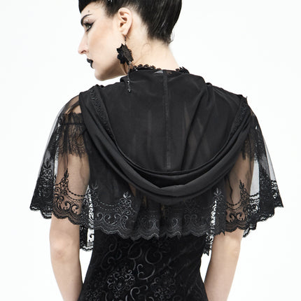 Devil Fashion Women's Wear Dark Lace Mesh Hooded Cloak