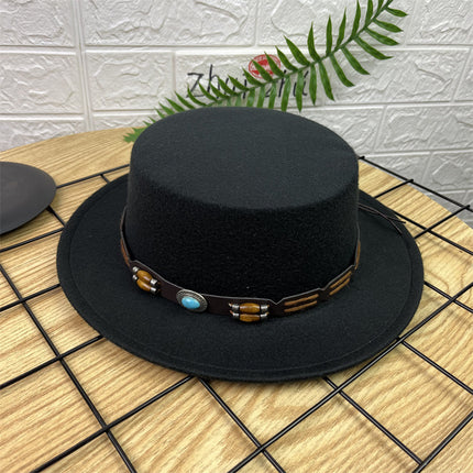 British Retro Woolen Wide Brim Flat Top Hat