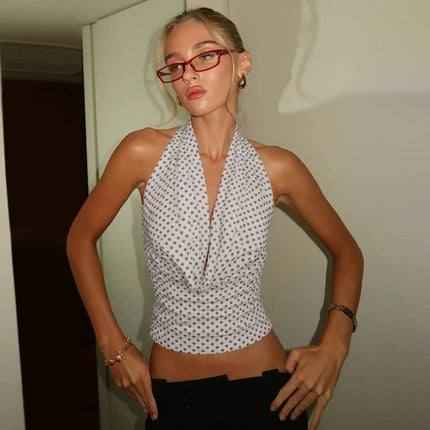 European And American Sexy Hot Girl Sleeveless Tight Halter Backless Polka Dot Vest