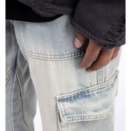 American Style Autumn And Winter Washed And Made Old Micro Elastic Jeans With Zipper Design At The Hem For Casual Pants