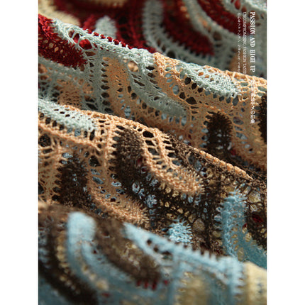 Japanese Style Cuban Collar National Style Hollow Jacquard Color Matching Short Sleeve