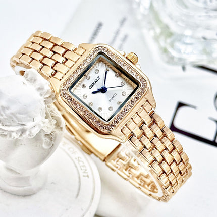 Classic Retro Square Waterproof Women's Diamond-embedded Watch