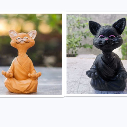 Whimsical Black Buddha Cat Figurine Meditation Yoga Collectible Happy Cat Decor Home Garden Decoration Garden Ornament