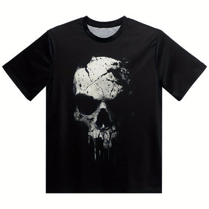 A Novel And Cool Top For Men To Wear Outdoors In Summer, Featuring A 3D Digital Shattered Skull Pattern And A Round Neck Short Sleeved T-shirt
