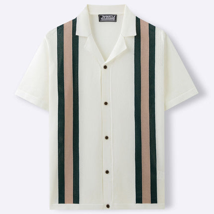 Men's Fashion Cuban Collar Short Sleeve Knitted Cardigan