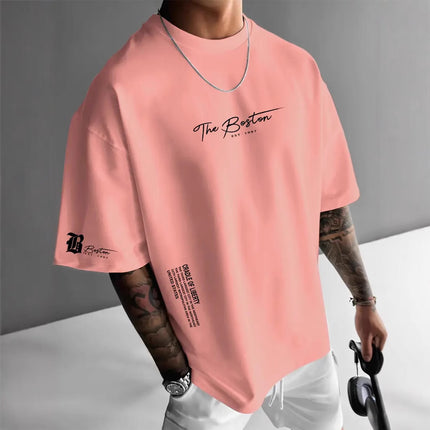 New Men's Round Neck Loose Casual Letter Short Sleeve