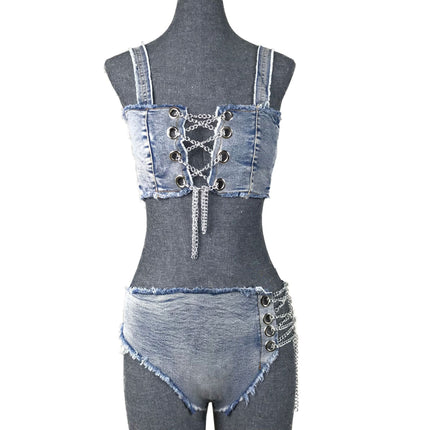 Women's Fashion Denim Bikini Split Swimsuit Set