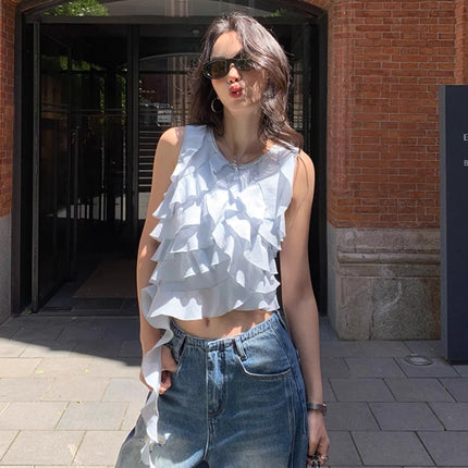 Irregular Ruffled Shirt Camisole Women's Sleeveless Blouse