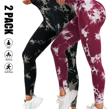2 Pack Tie Dye Workout Seamless Leggings For Women High Waist Gym Leggings Yoga Pants, Seamless Leggings For Women High Waist Yoga Pants, Scrunch Butt Lifting Elastic Tights