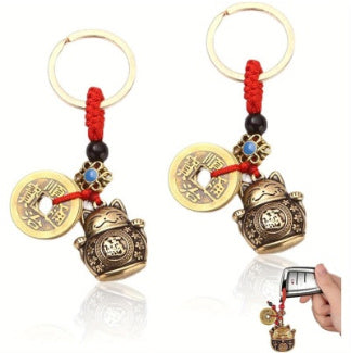 Brass Creative Fortune Cat Keychain Copper Wire Pendant