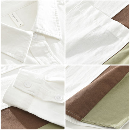 Men's Stitching Long-sleeved Shirt Fashion Cotton Casual All-match Artistic Loose Top