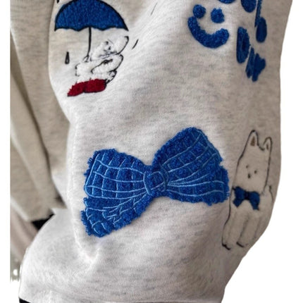 New Embroidered Flocking Loose All-match Round Neck Sweater