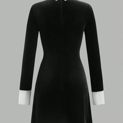 Women's Contrast Collar Maid Style Long Sleeve Short Dress