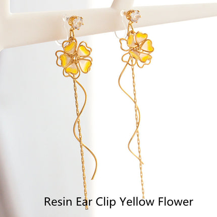 Japanese Sakura Fairy Temperament Tassel Spiral Chain Earrings Girl