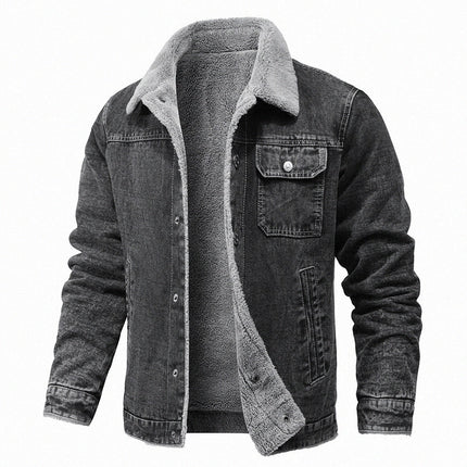 Retro Lapels Loose Cotton Jacket Fleece-lined Thickening Denim Jacket