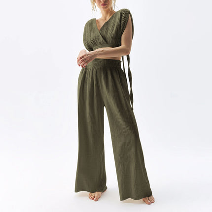 Double-layer Gauze Trousers High Waist Thin Cotton Wide Leg Pants