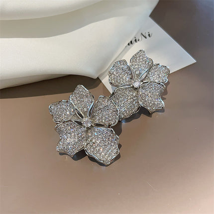 Camellia Ear Studs Wind Micro Inlaid Zircon High Sense Hollow Out Rose Simple And Elegant Earrings