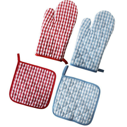 Cotton Yarn-dyed Plaid Baking Gloves Scald Preventing Met