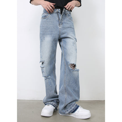 American Retro High Street Fashion Brand Ripped Jeans For Men