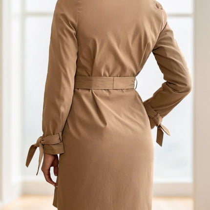 Women's Apricot Solid Color Lapel Neck Long-Sleeved Suspenders Double-Breasted