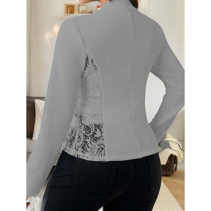 Women's Casual Lace Contrast Open Front Cardigan Jacket Long Sleeve Work Office Suit