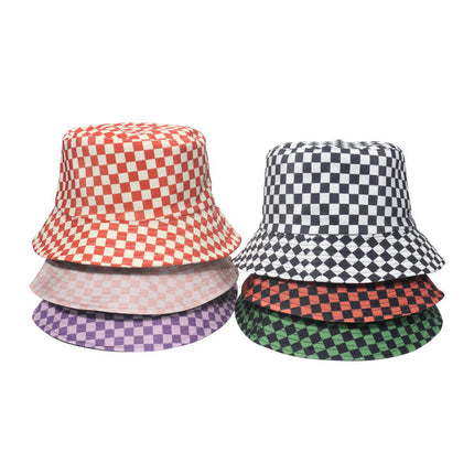 Fashion Personality Black And White Checkerboard Plaid Fisherman Hat