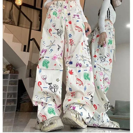 High Waist Slimming Graffiti Full Printed Overalls