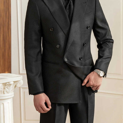 Texture Black Plaid Suit Commute Leisure