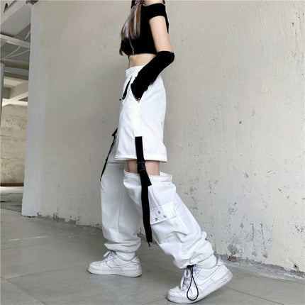 Women's Detachable White Overalls Ankle Banded Pants