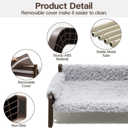 MEWOOFUN Elevated Pet Bed - Raised Cat & Small Dog Couch With Washable Cover & Non-Slip Base, Supports 44 Lbs For Indoor Outdoor Use Plush Grey