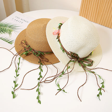 Women's Flat Straw Hat Sun Protection Hat Sun-proof Western Style Beach Hat