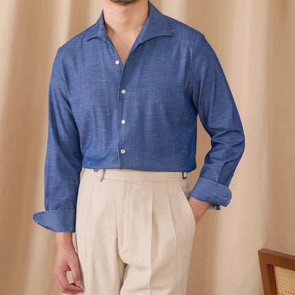 British Men Draping Anti-wrinkle One-piece Collar Casual Long-sleeved Shirt