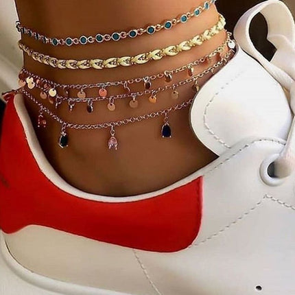 Fashion Personality Alloy Round Color Diamond Anklet