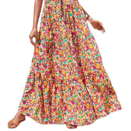 Flower Print Elastic Waist Skirt