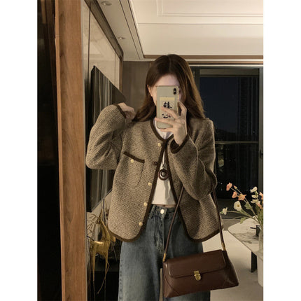 Plus Size Slimming Single-breasted Color Contrast Short Coat