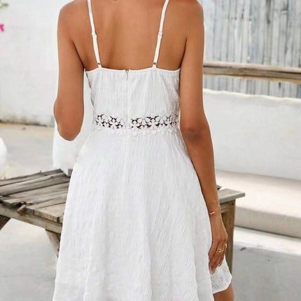 Cross Border Hot Sale Sling Stitching Lace Dress V-neck Casual
