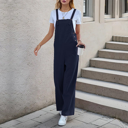 Summer Women's Casual Long Solid Color Suspender Pants