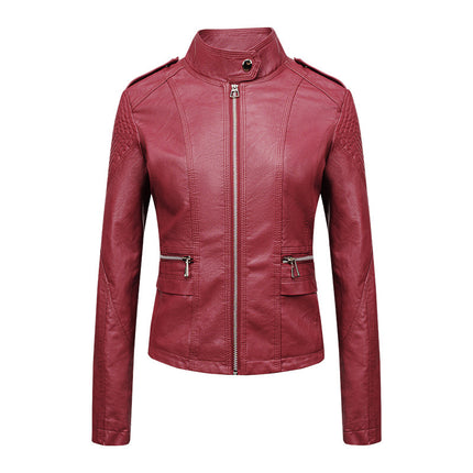 Women's Leather Jacket Women's Slim-fit Leather Jacket Women's Motorcycle Clothing PU Leather Women's Jacket Short Women's Leather Jacket Three-line Craft