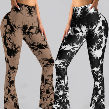 2 Pack Tie Dyed High Waisted Flared Butt-lifting Fitness Sports Women's Yoga Bell-bottom Pants, Workout Leggings For Women, Gym Scrunch Butt Butt Lifting Seamless Leggings